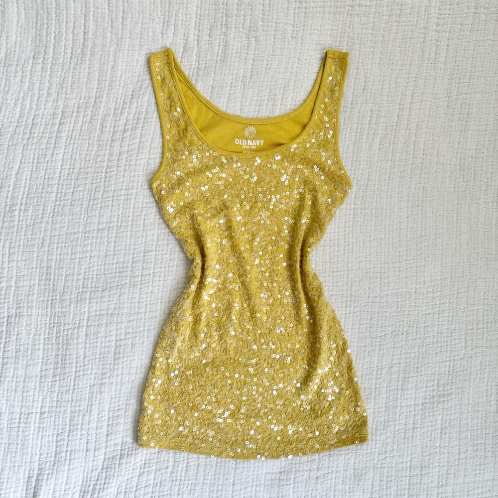 old navy y2k sequins tank top size XS lemon curd yellow